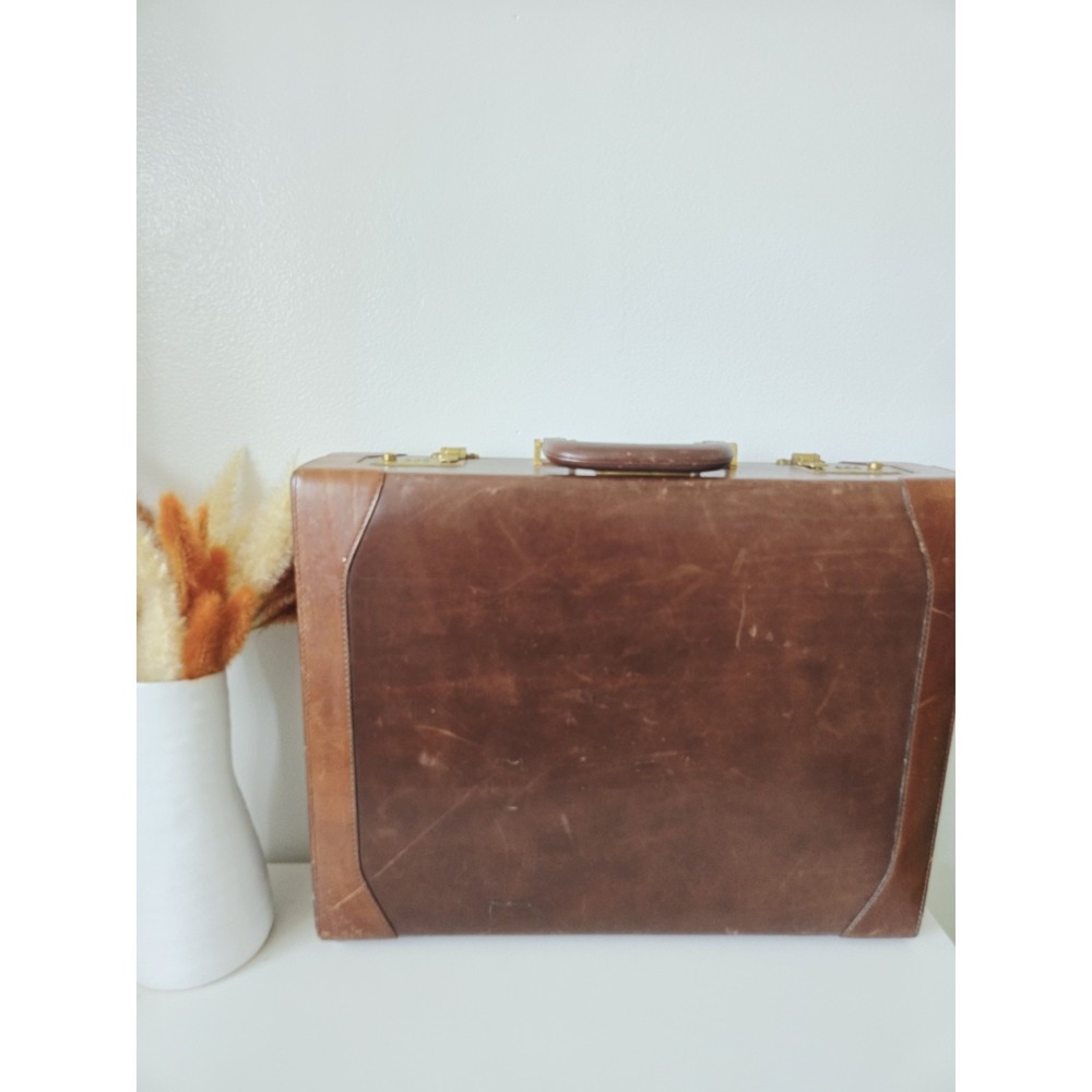 Vintage‎ Lancel Paris Hard Leather Briefcase Brown France Brass Hardware